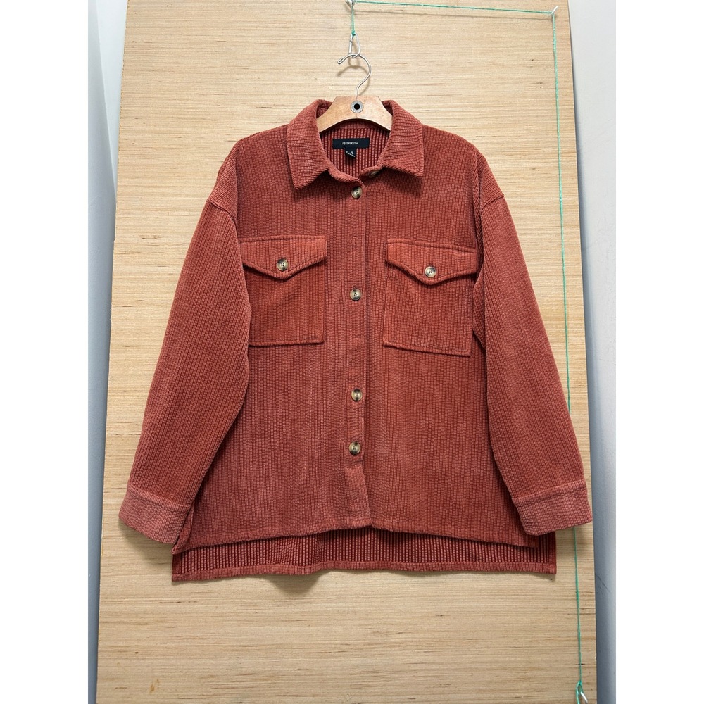 Forever 21+ Womens Plus 0X Corduroy Shacket Terracotta Rust Button Up Jacket